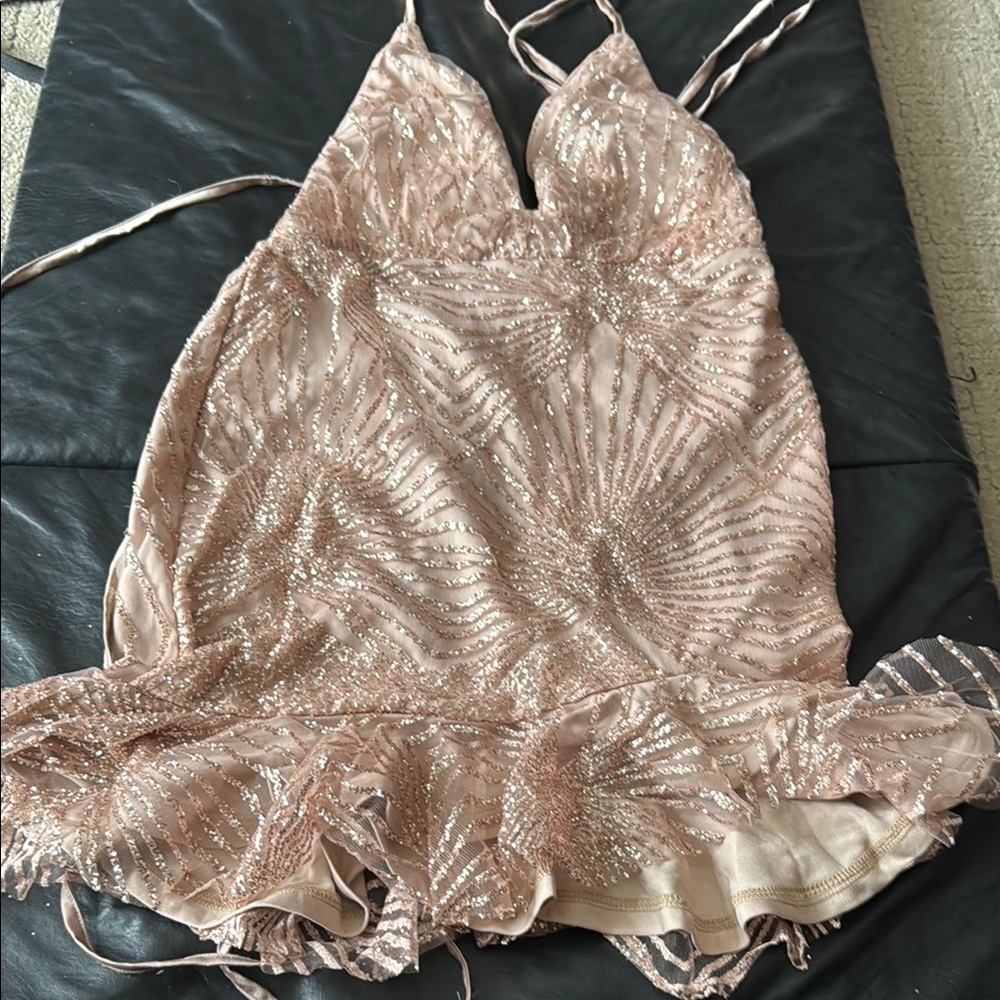 Elegant Blush Pink Sequin Slip Dress